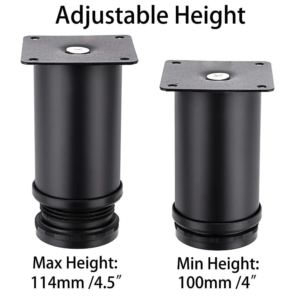 أجهزة أثاث عالية الجودة مقاس 4 بوصة أرجل قطع الأثاث من الفولاذ المقاوم للصدأ وأرجل خزانة معدنية سوداء وأرجل بديلة للأثاث