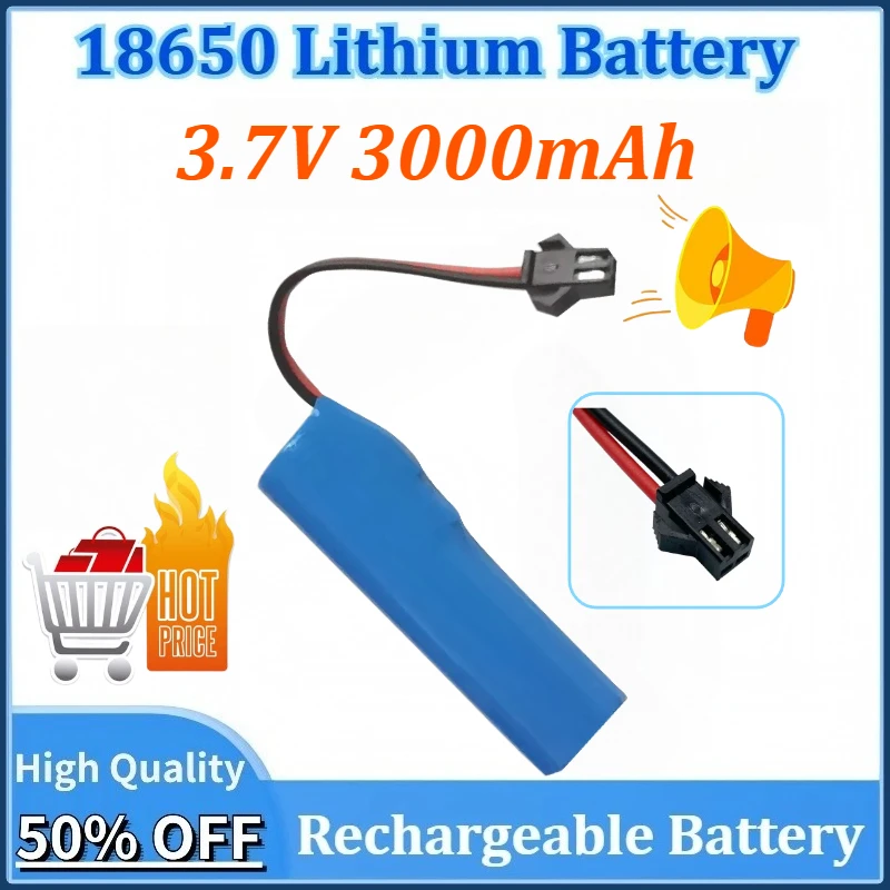 

3.7V 3000mAh Newly Upgraded 18650 Lithium Rechargeable Battery Replacement Socket with SM Interface Line for Emergency Lighting