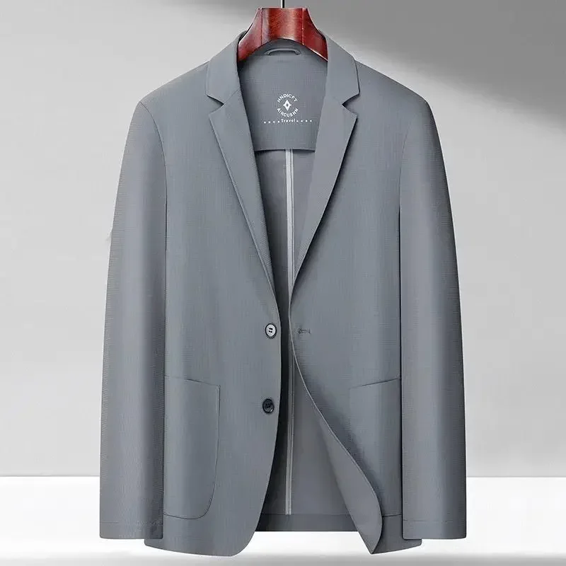 Gray Jacket for Men Thin Party Coats Man Suits and Blazers Slim Fit Simple Breasted Fashion 2024 Clothing Classic Original New