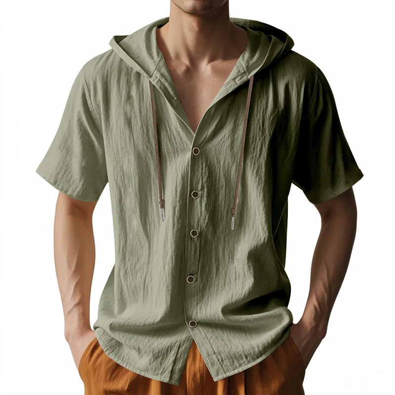 Grenzübergreifendes amerikanisches Kurzarm-T-Shirt für Herren, Sommer, dünn, atmungsaktiv, Leinen, Ami Kaji, Kapuzen-Kurzarmshirt für Herren