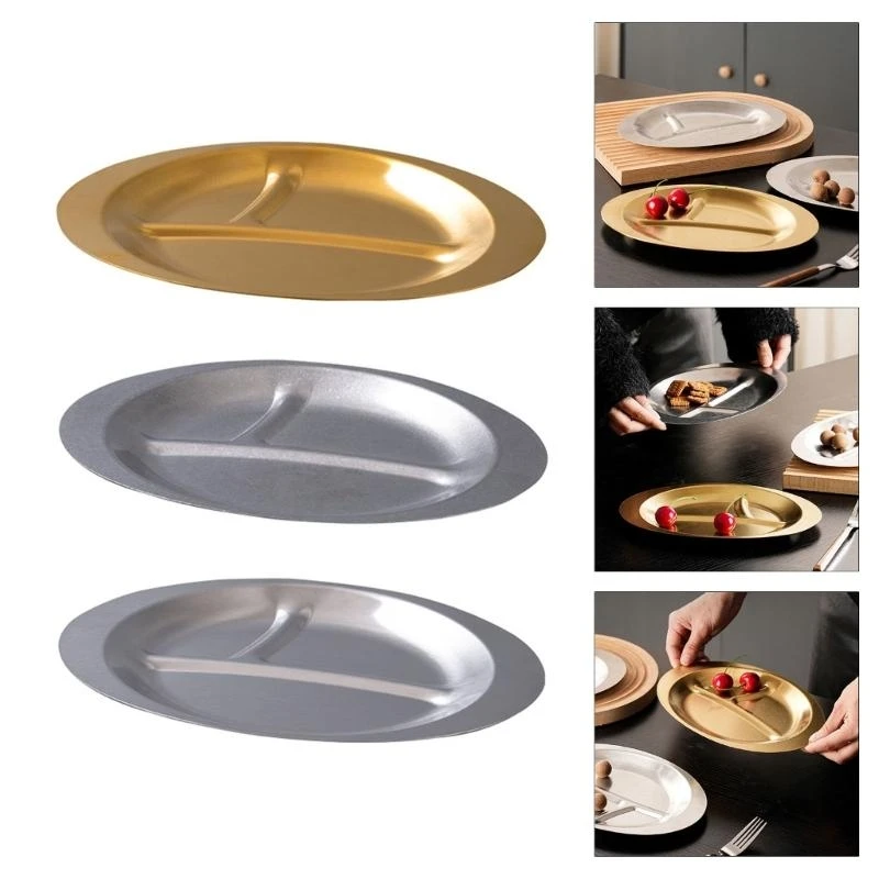 Stainless Steels Dessert Appetizer Plate Portion Control Plates Stackable Breakfast Kitchen Tableware for Adults Kids KXRE