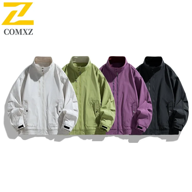 

COMXZ Stand Collar Premium Jacket for Men Outdoor Wind Resistant Comfort Coat American Fashion Light Durable Autumn Clothing