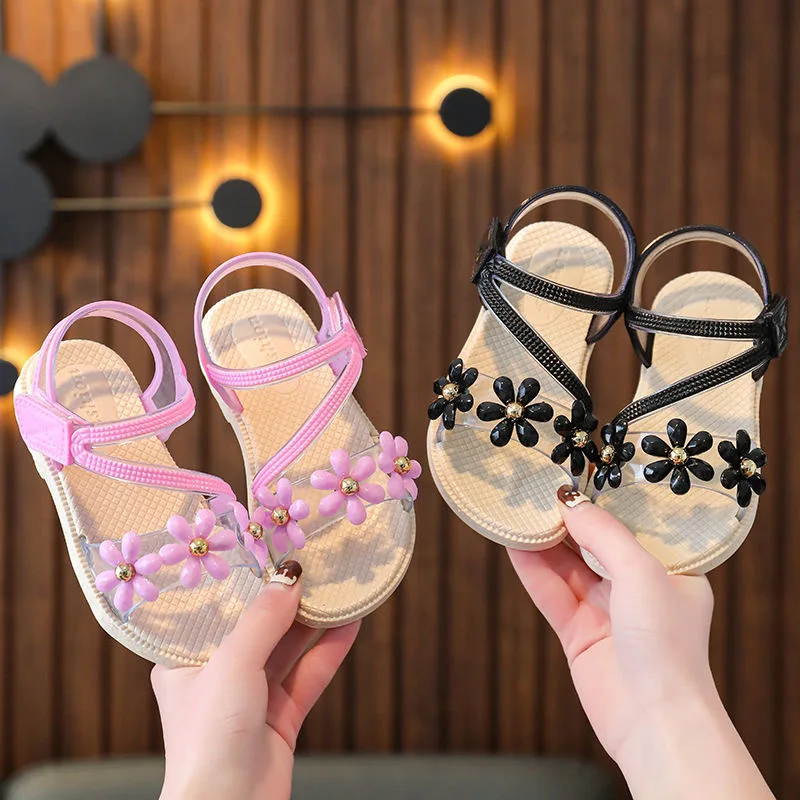 Children's girls' sandals women's summer non-slip soft bottom cute princess children's middle-aged children's baby flat shoes