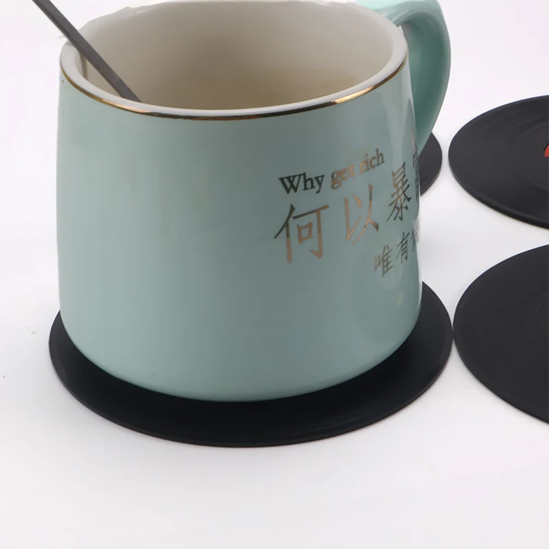 Hot Sale Creative Vinyl Record Coasters, Round Non-Slip Silicone Drink Coasters for Coffee Cup Mug, Retro Decoration