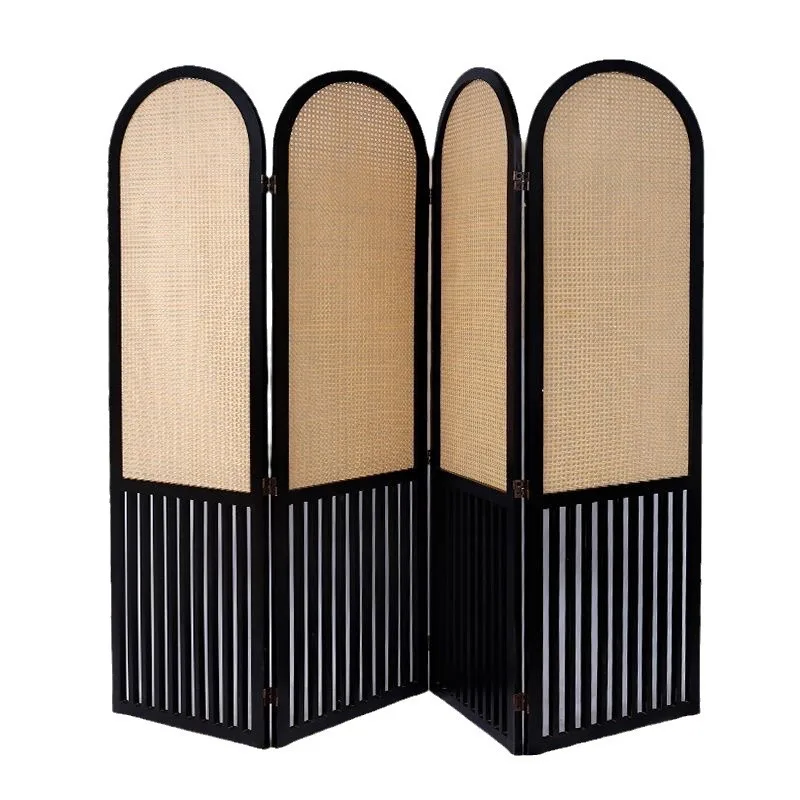 

Rattan solid wood screen high-end foldable mobile entrance block living room decoration home simple partition