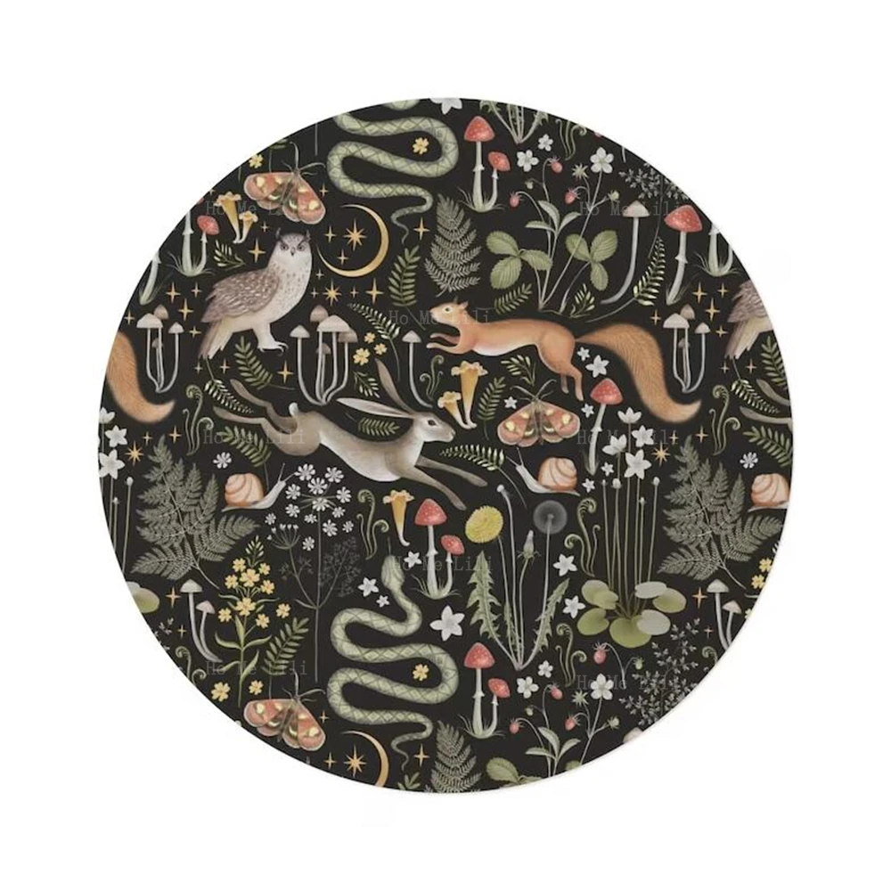 Woodland Anima Forest Animal Nursery Floral Bird Aesthetic Round Rug Living Room Decor