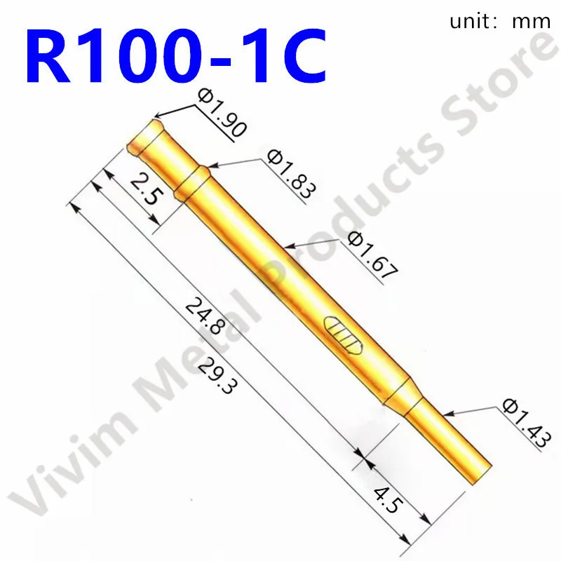 20/100PCS R100-1C Test Pin P100-B Receptacle Brass Tube Needle Sleeve Seat Crimp Connect Probe Sleeve 29.3mm Outer Dia 1.67mm