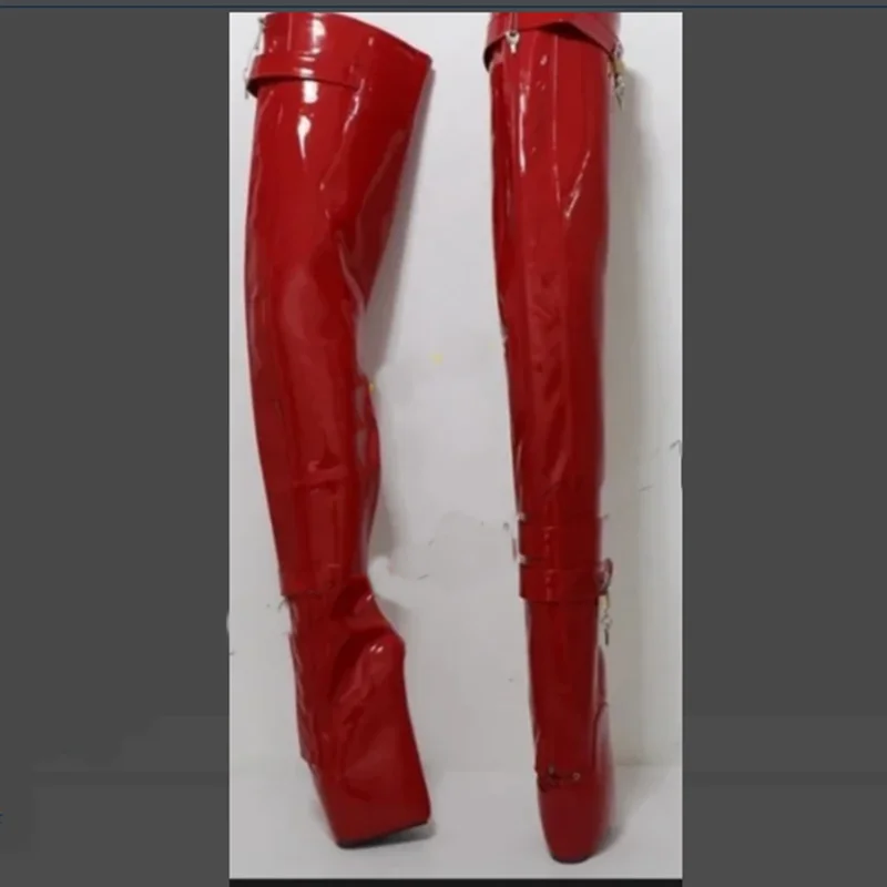 

Red Over Knee High Lace Up Boots Platform Strange Style Heel Fashionable Cool Sexy Western Winter Woman Shoes Zapatillas Mujer