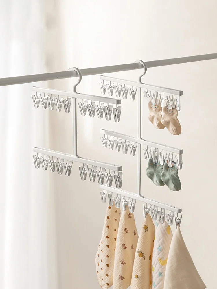 

Anti-Wind Children's Sos And Underwear Drng Ra Multi-Function Plastic Coat Hanger with Clips for Balcony Use