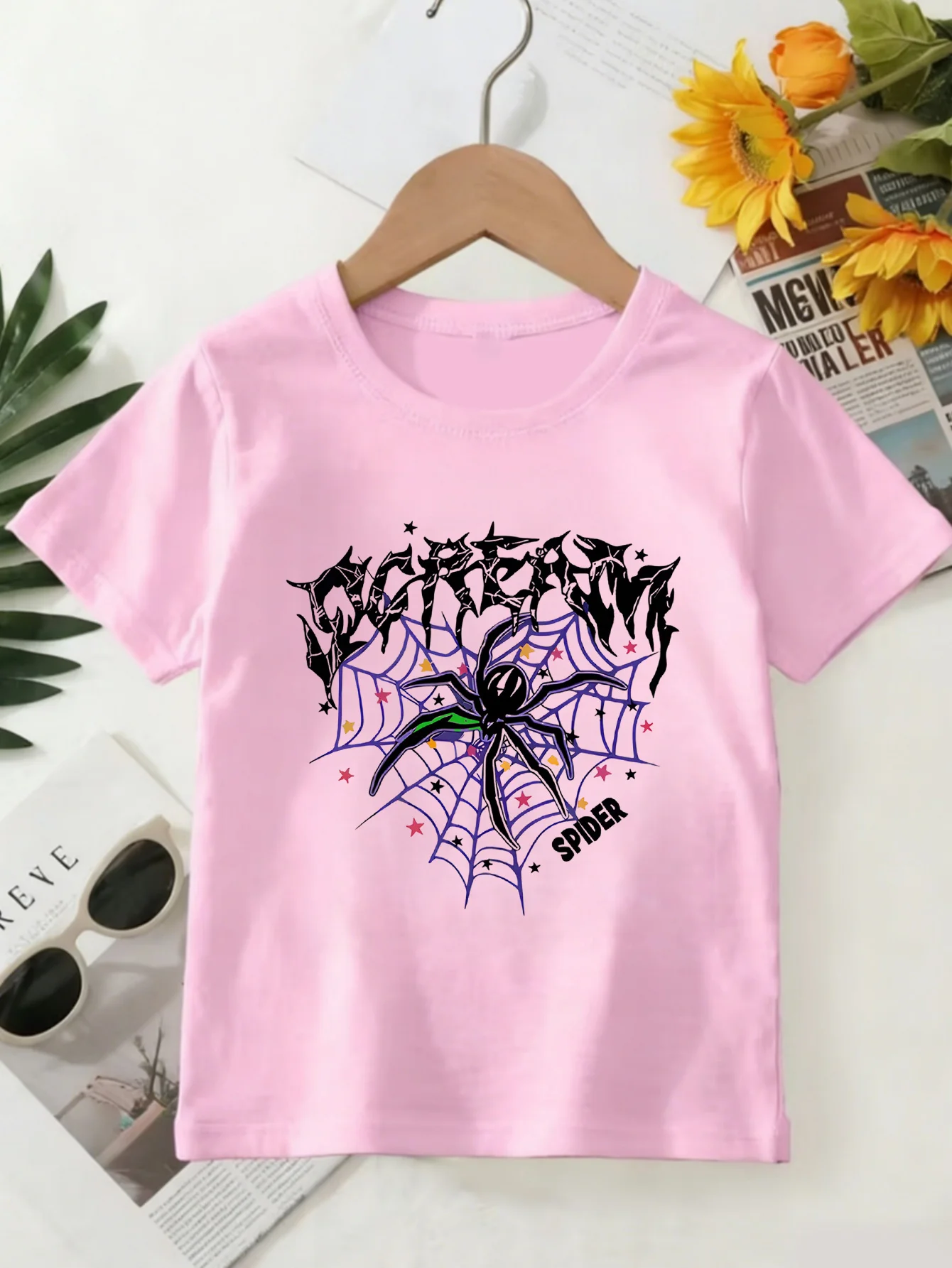 Scream Spider Gothic Spider Web Cartoon Graphic Print T Shirt Family Matching Boys Girls Kids  Short Sleeve Daily Tees