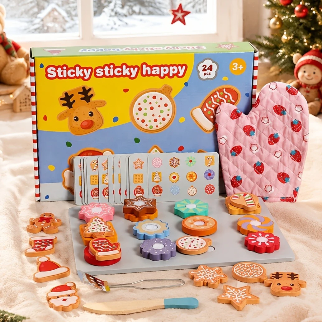 Wooden Cookie Play Food Set for Kids Slice & Bake Kitchen Toys Pretend Play Baking Set for Toddlers Girls Boys Birthday Gifts
