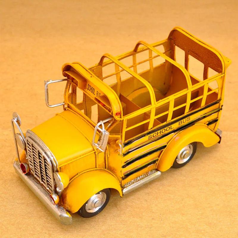 Automotive Metal Creative Pen Holder Design Office Workstation Desktop School Bus Model Storage Room Decoration