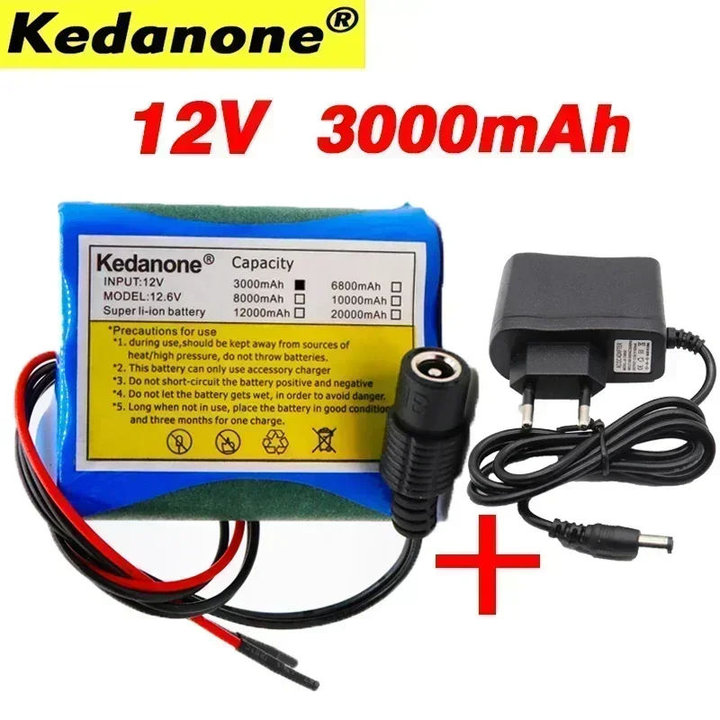 

NEW 12 V 3000 MAH 18650 lithium ion rechargeable battery and 12.6V 1A charger CCTV camera, toy charging