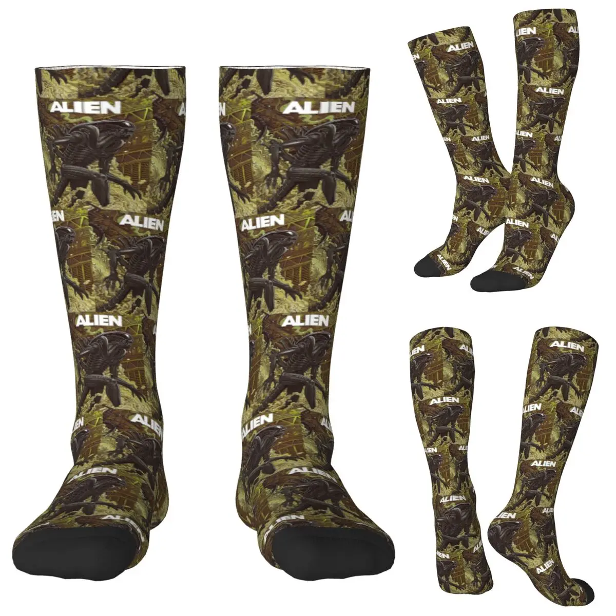 

Носки с изображением инопланетянина, чулки в стиле Харадзюку, всесезонные длинные носки, аксессуары для унисекс, рождественские подарки