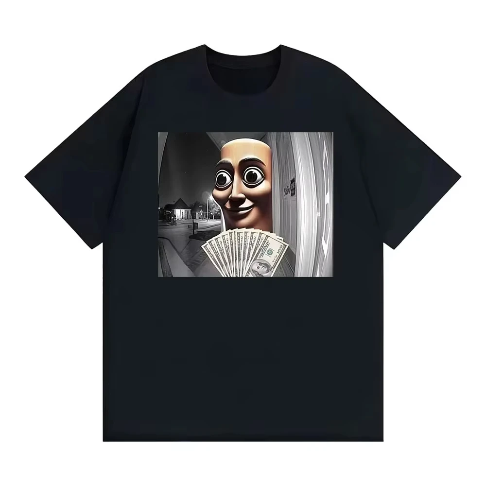 Vintage Weird Mask Character Print T-shirt Men Soft Cotton Unisex Dark Funny Meme Oversized Fashion Tops