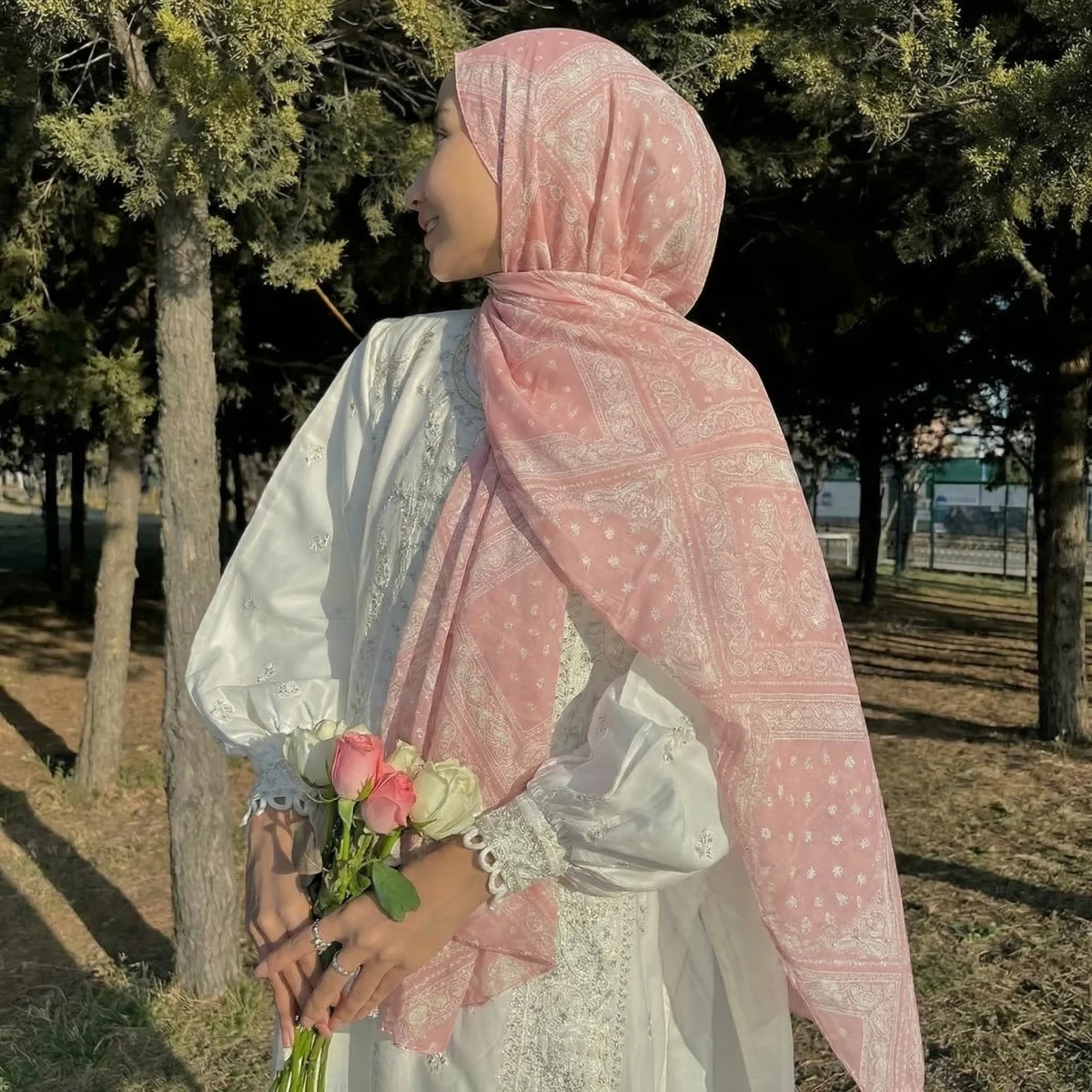 Scarf Print Cotton Muslim Hijab Shawl Bandana Pashmina Wrap Women's Light Turban Headscarf Luxury Breathable Outdoor Daily