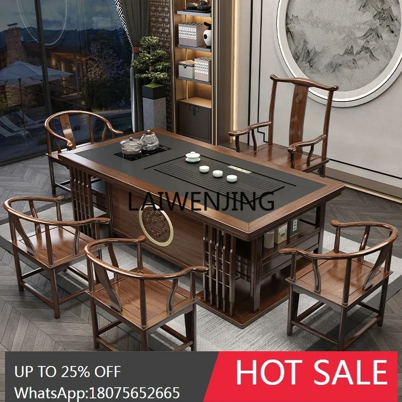 MJY solid wood tea table and chair combination kettle integrated embedded tea table one table five chairs