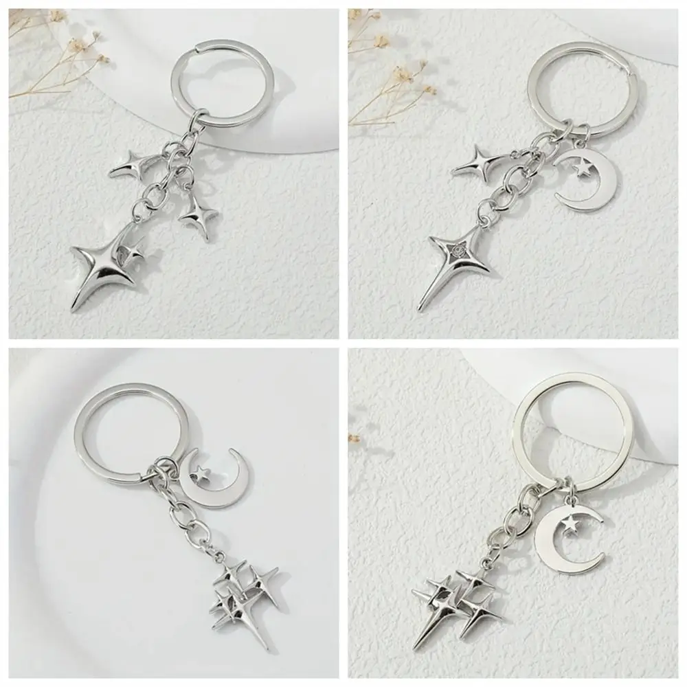 Jewelry Gift Metal Y2K Keychains Polishing Bag Pendant Star Moon Key Rings Handmade Alloy Star Keychains Friendship Gift