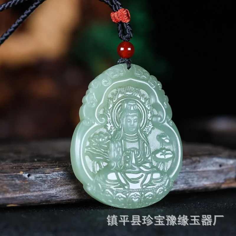 Natural Hotan , Qinghai Jade Guanyin Double-Sided , Men'S Bodhisattva Pendant