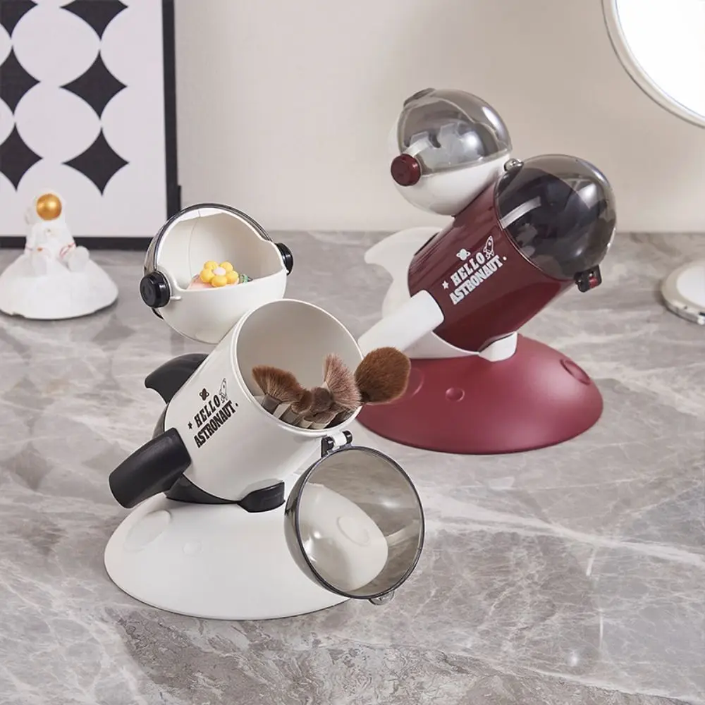 Creative Rocket Pen Holder Multifunctional Cartoon Astronaut Desktop Storage Box with Lid Decorative Cosmetic Brush Container