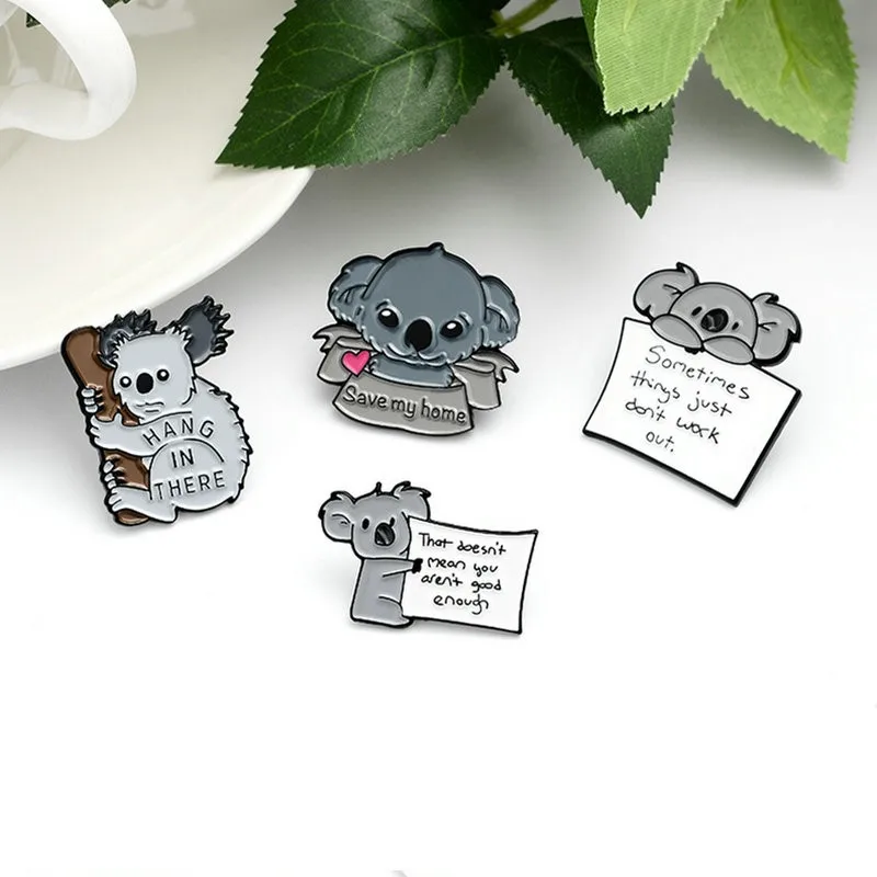 Enamel Pin Custom Cartoon Koala Bear Tips Brooches Badge for Bag Lapel Pin Buckle Animal Jewelry Gift for Friend Save My Home