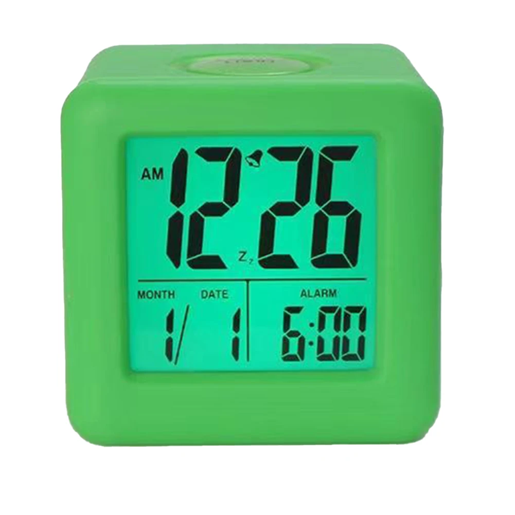 LCD Digital Alarm Clock With Smart Light With Silicone Protective Soft Square 3.15