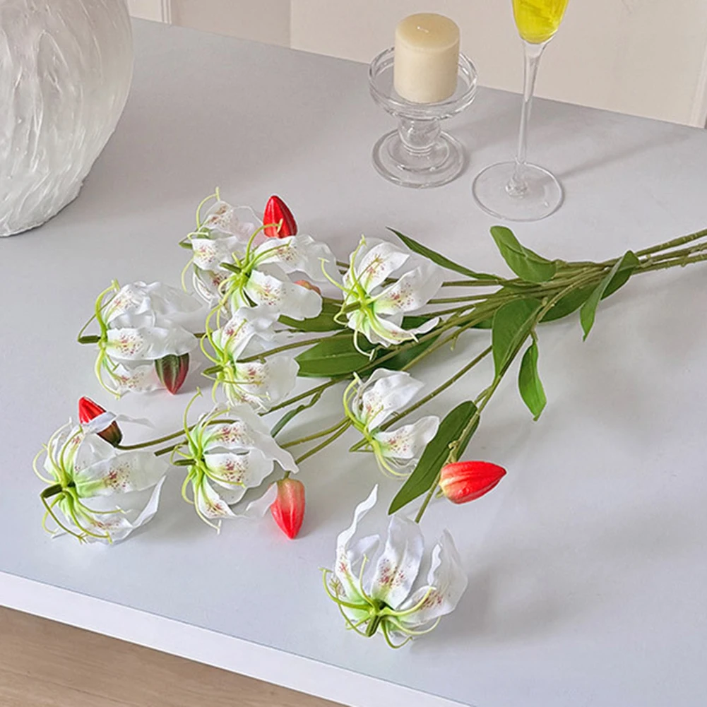 جلوريوسا زنبق لهب زنبق زهرة اصطناعية ديكور غرفة المعيشة وهمية نابضة بالحياة للمنزل DIY لهجة مذهلة من البلاستيك #5