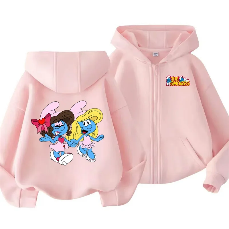 Smurf Cartoon Children's Hoodie Harajuku Cartoon Printed Autumn and Winter Sports Zipper Shirt Boys and Girls Kawaii Casual Top