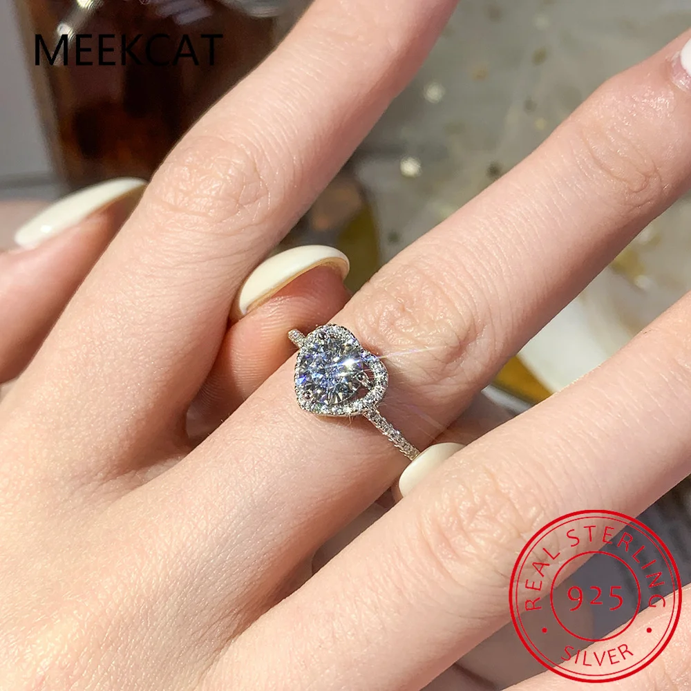 2 Carat Heart Cut D Color Moissanite Rings for Women 925 Sterling Silver Heart Shape Halo Engagement Ring Wedding Bands Jewelry