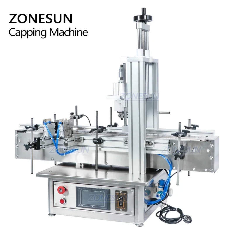 ZONESUN Pneumatic Tabletop Automatic Glass Bottle Cap Cork Press Machine Jar Whisky Plastic Bottle Capping Machine