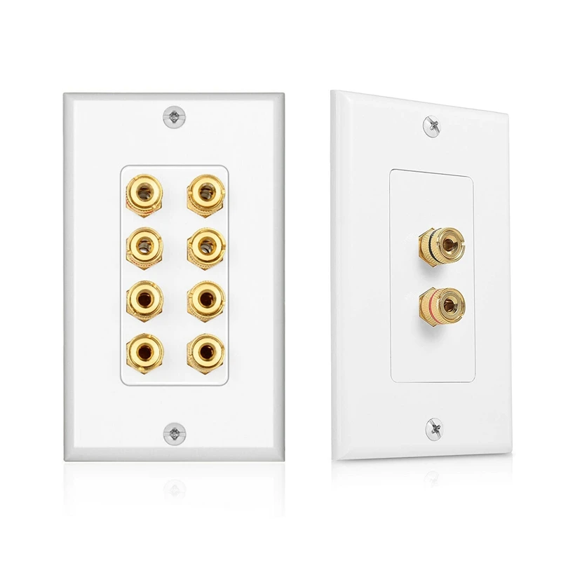 2Pcs Speaker Wall Plate Home Theater Wall Plate Audio Panel - 8 Posts For 4 Speakers & 2 Posts For 1 Speakers