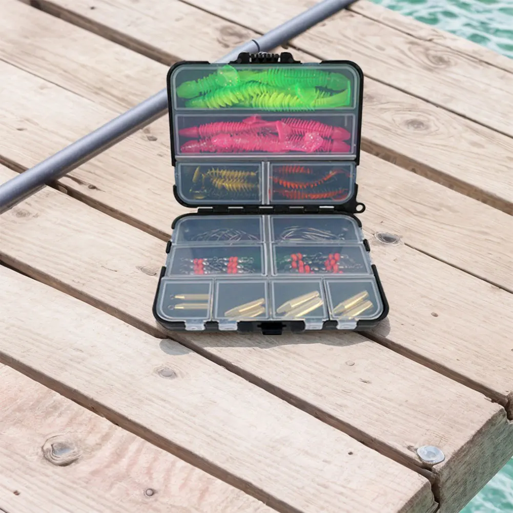 

T Tail Soft Bait Set with Tackle Box Fishing Swivels Hooks Fishing Lure Accessories Set Soft Fishing Lure for Fishing Tackle