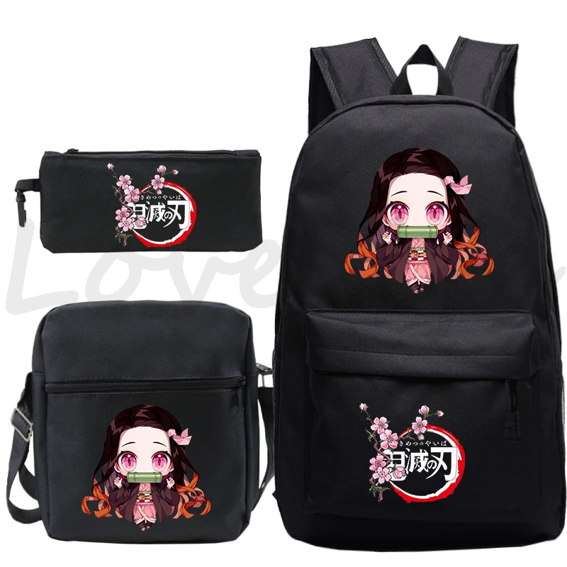 Anime Demon Slayer Backpack Kamado Nezuko Cosplay School Backpack 3pcs Set Women Travel Laptop Bag Student BookBag Kids Knapsack