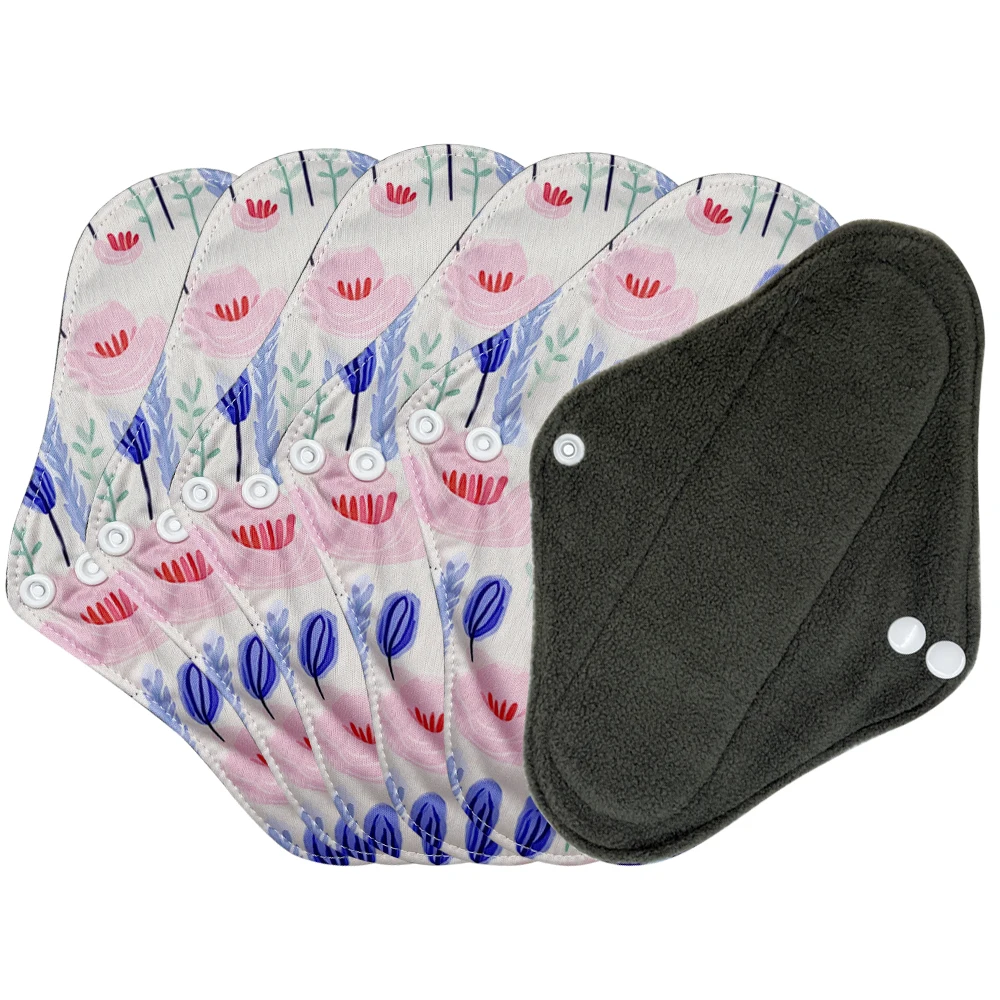 Washable Sanitary Napkins for Women, Reusable Menstrual Pads, Light Flow Panty Liners, Bamboo Charcoal, Small Size, 6Pcs