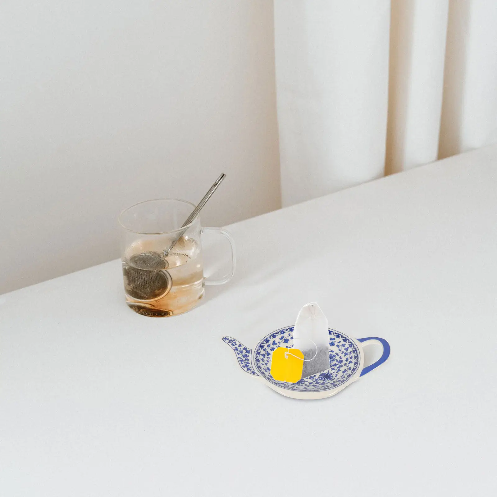 4Pcs Ceramic Teapot Shaped Tea Bag Holder Multi-Function Tea Bag Organizer Dipping Sauce Dish Snack Bowl Vintage Style