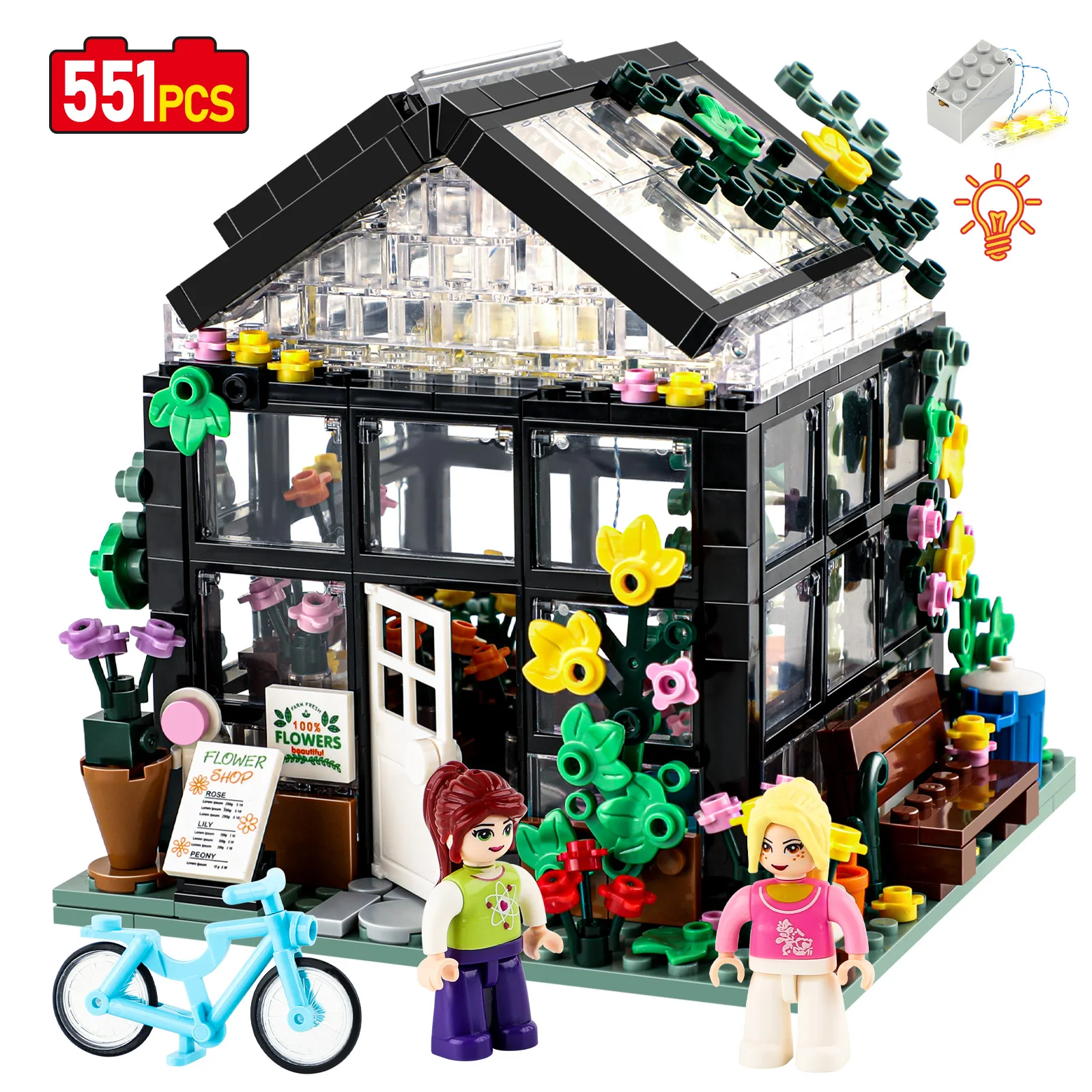 

LED City Balloon House Sunshine Garden Street View Series Building Blocks Friends Lighting Flower House Toys Kids Birthday Gifts