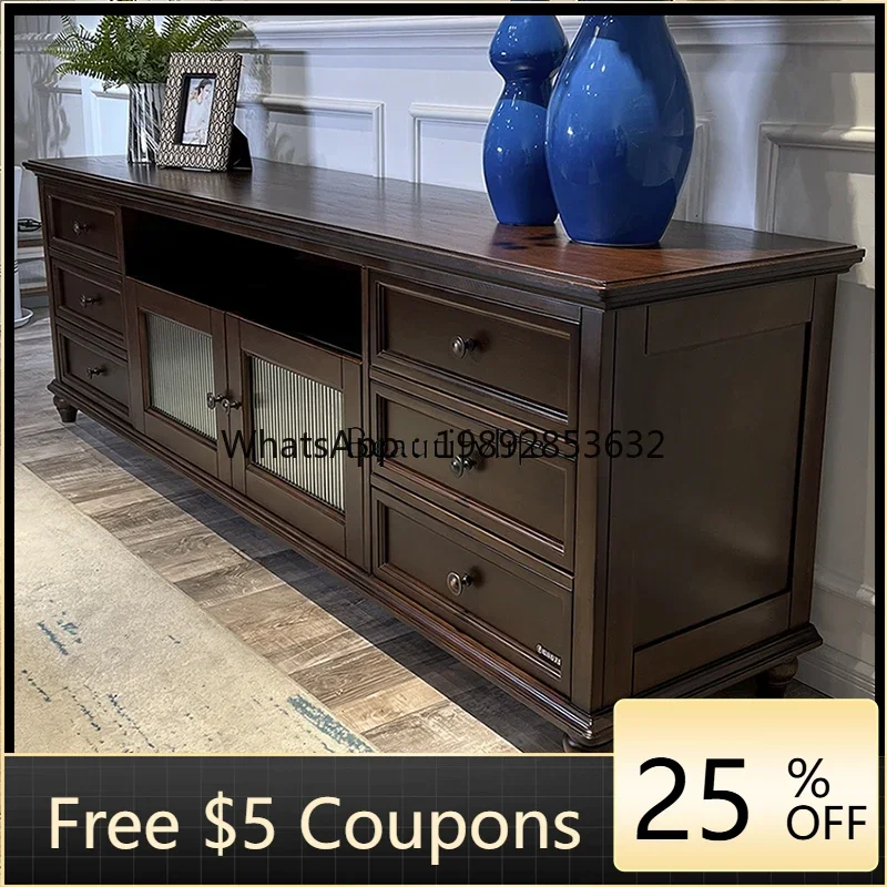 

FF American solid wood simple solid wood TV cabinet black walnut living room furniture