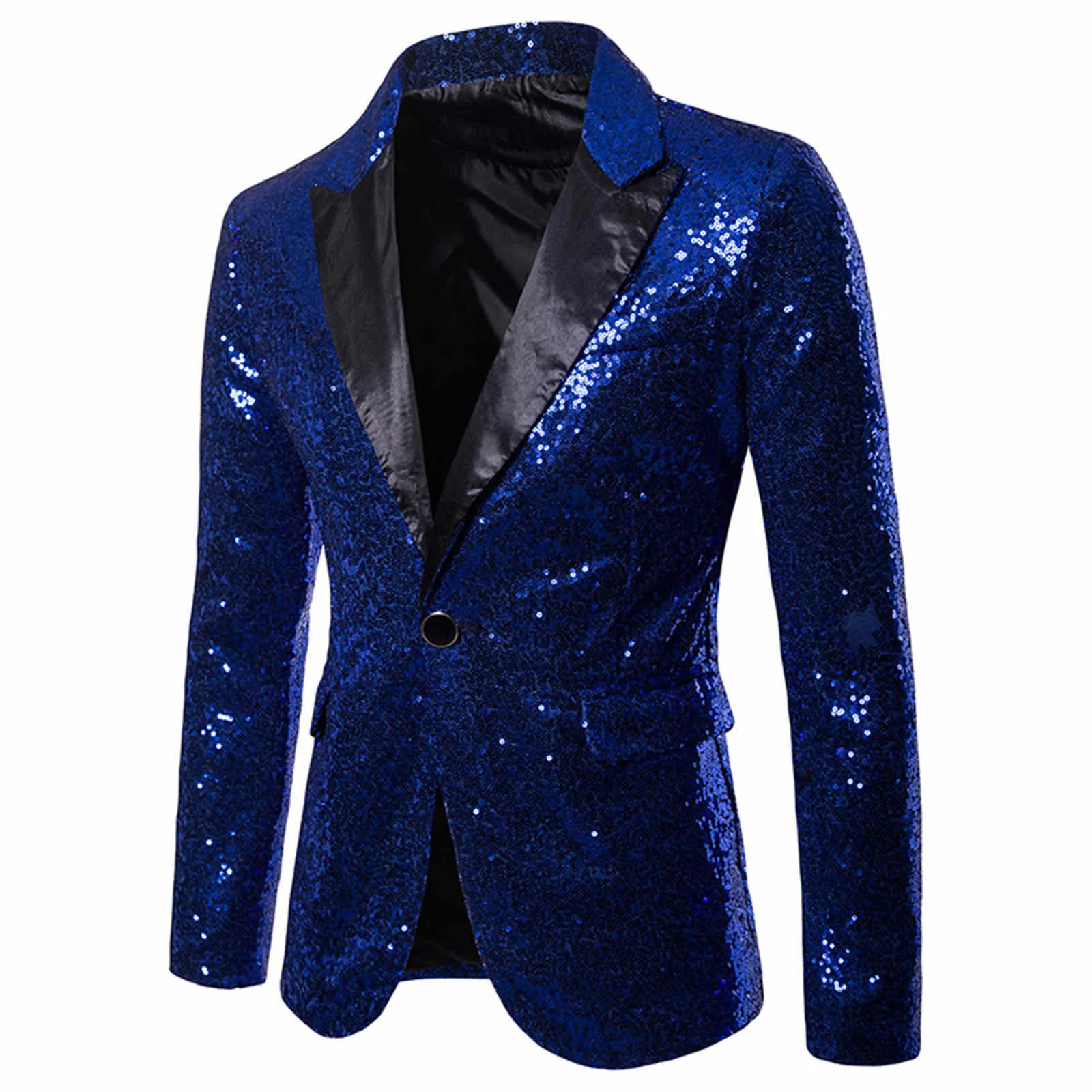 Shiny Sequin Suit Jacket Men\\\'s Stage Performance Coat White Silver Blue Red Purple Blazers V-neck Single Button 26893259