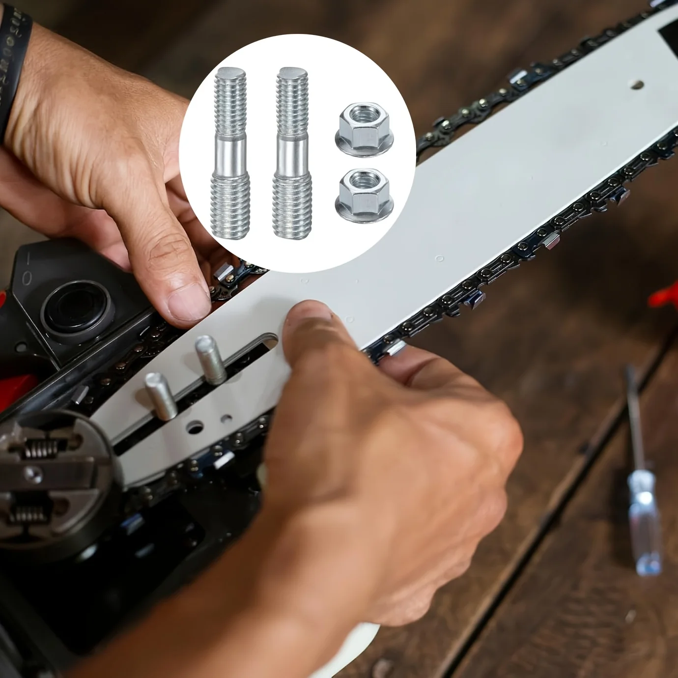 

4pcs/Set Chainsaw Guide Plate M8-M10 Large and Small Head Double-Ended Screw Nuts,Replacement Parts for Oil Saw Guides Wire Saws