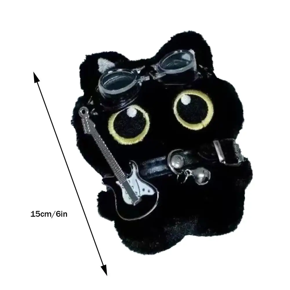 Leuke punkstijl zwarte kat gitaar sleutelhanger cartoon knuffel hanger voor rugzak portemonnee hanger decoratie