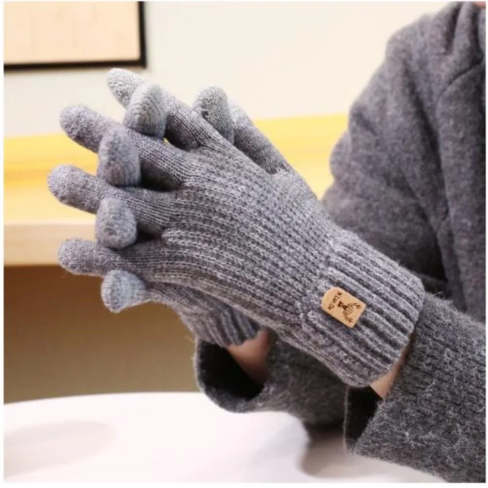 Men's fall and winter boy mittens half-finger flip gloves Knitted wool fingerless student writing warm gloves for kids