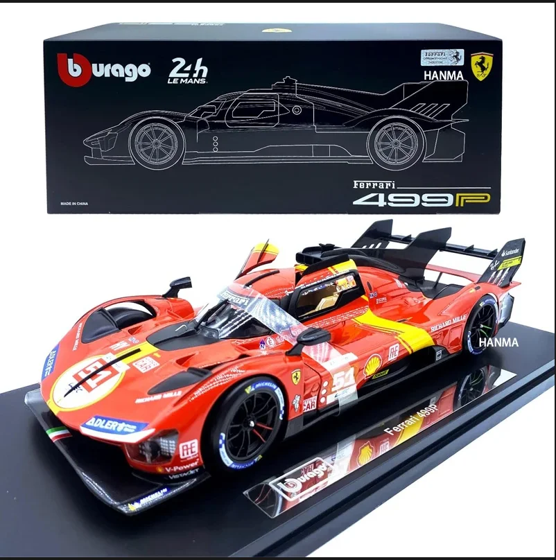 New Product Bburago Rare Limited Edition Acrylic Box Black Packing 1:18 Ferrari 499p 51 Le Mans Rally Diecast Model Kid Toy Gift