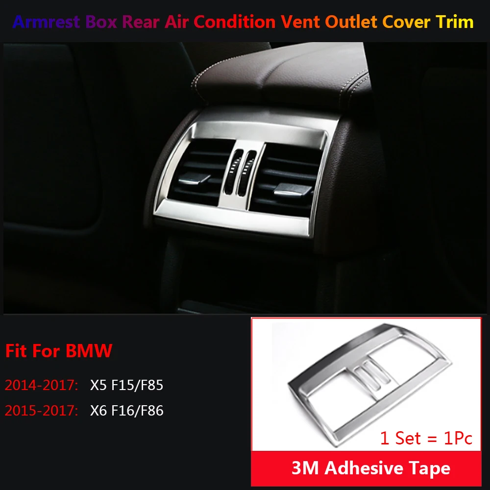 Car Armrest Box Rear Seat AC Air Condition Vent Outlet Cover Trim For BMW X5 F15 F85 X6 F16 F86 Stainless Steel Interior Sticker 2