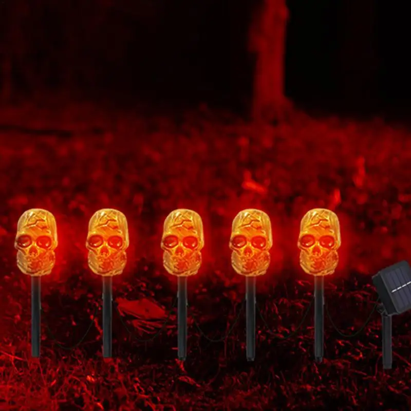 

Solar Powered Skull Lights 5Pcs Waterproof Pathway Stake Lights Solar Powered Landscape Lighting For Yard Path Walkway Driveway