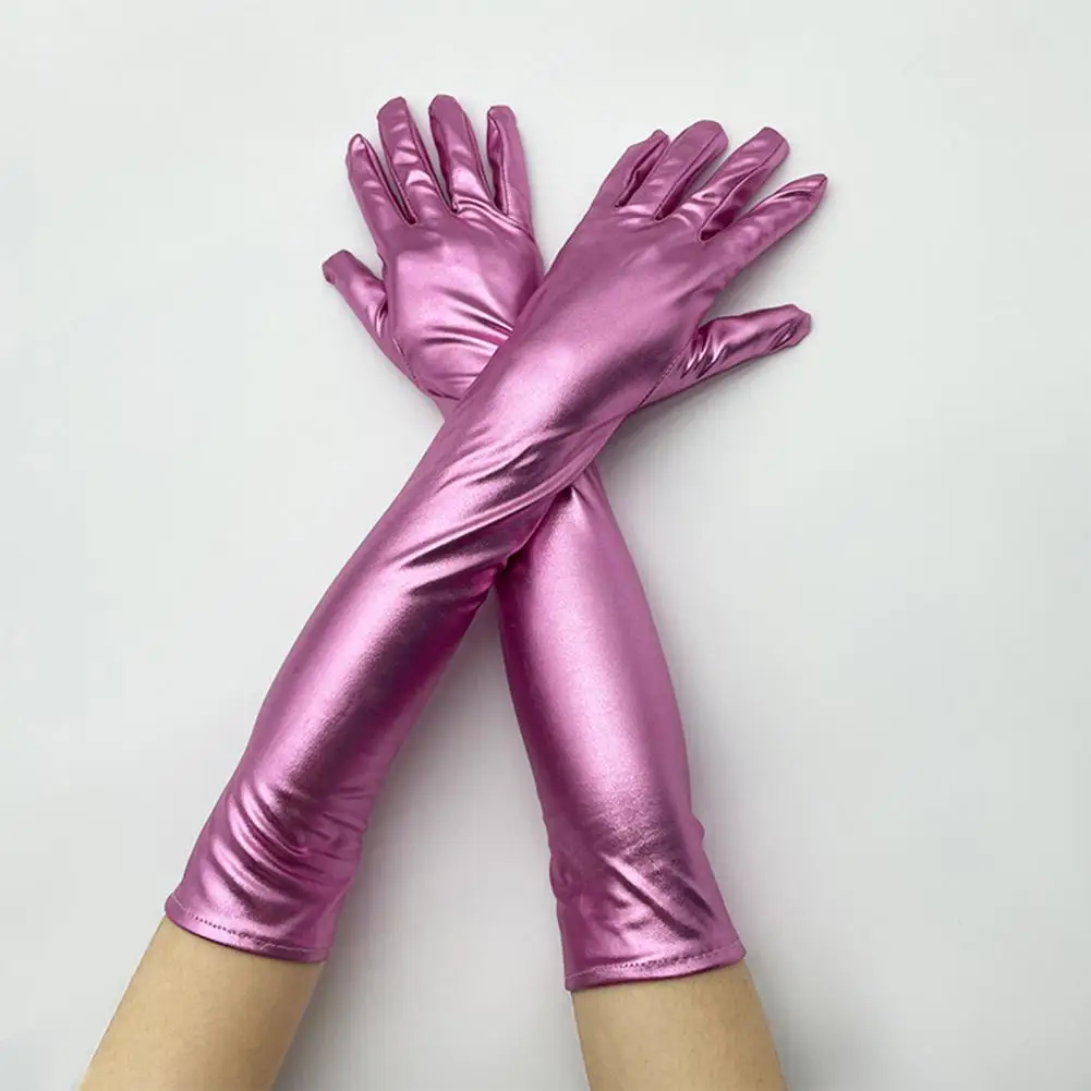 Cosplay Gloves Faux Leather Solid Color Full Fingers Elastic Elbow Length Night Club Cosplay Performance Pole Dancing Prop