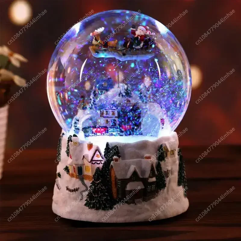 

Snow Ball Musical Snow Globe Glow Light Crystall Water Globe Santa Claus Home Decoration Clockwork Type Christmas Accessories