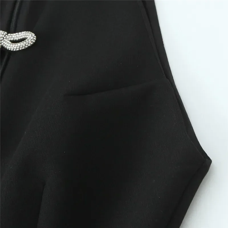 TRAF-Mini Vestido Bodycon Halter Feminino com Arcos de Strass, Cortado, Fora do Ombro, Preto, Vestidos de Festa Sexy, Verão, 2022