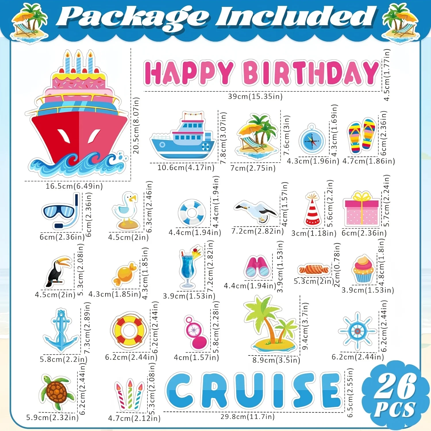 26Pcs Birthday Cruise Door Magnets, Summer Carnival Anchor Decor for Cabin, Car & Fridge, Birthday Gift
