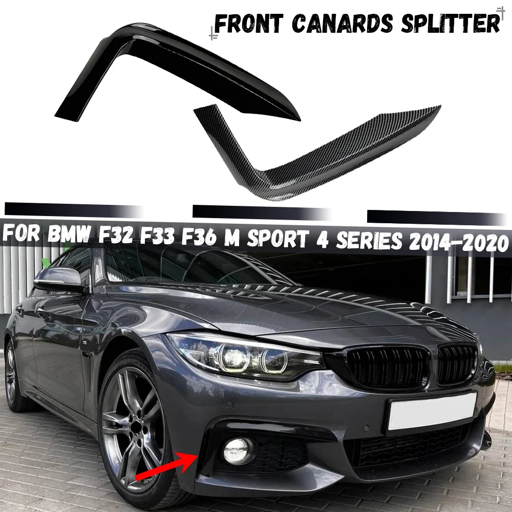 Car Front Bumper Lip Splitter Canards Spoiler For BMW F32 F33 F36 M Sport 4 Series 2014-2020 Fog Lamp Eyebrow Cover Grille