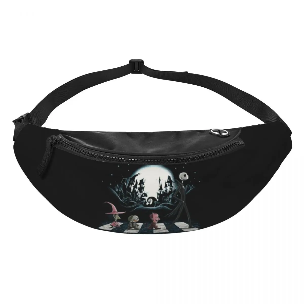 Custom The Nightmare Before Christmas Halloween Skull Skellington Crossbody Waist Bag for Cycling Camping Phone Money Pouch